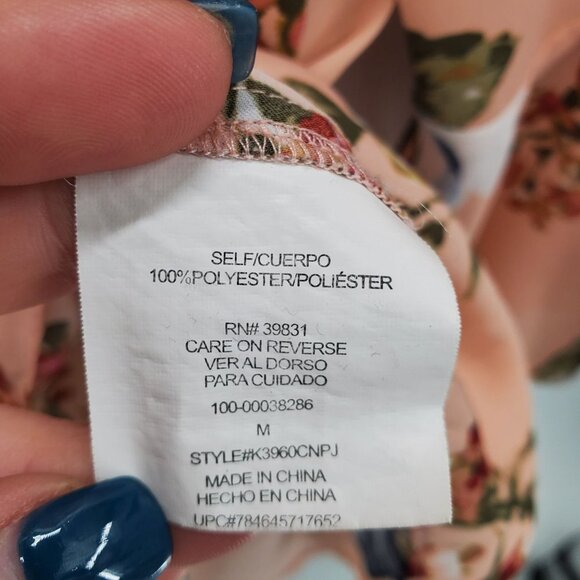 My Michelle Bell Sleeve Ruffle Blouse Size M Floral 3/4 Sleeve Peach Blue Career - Picture 12 of 16
